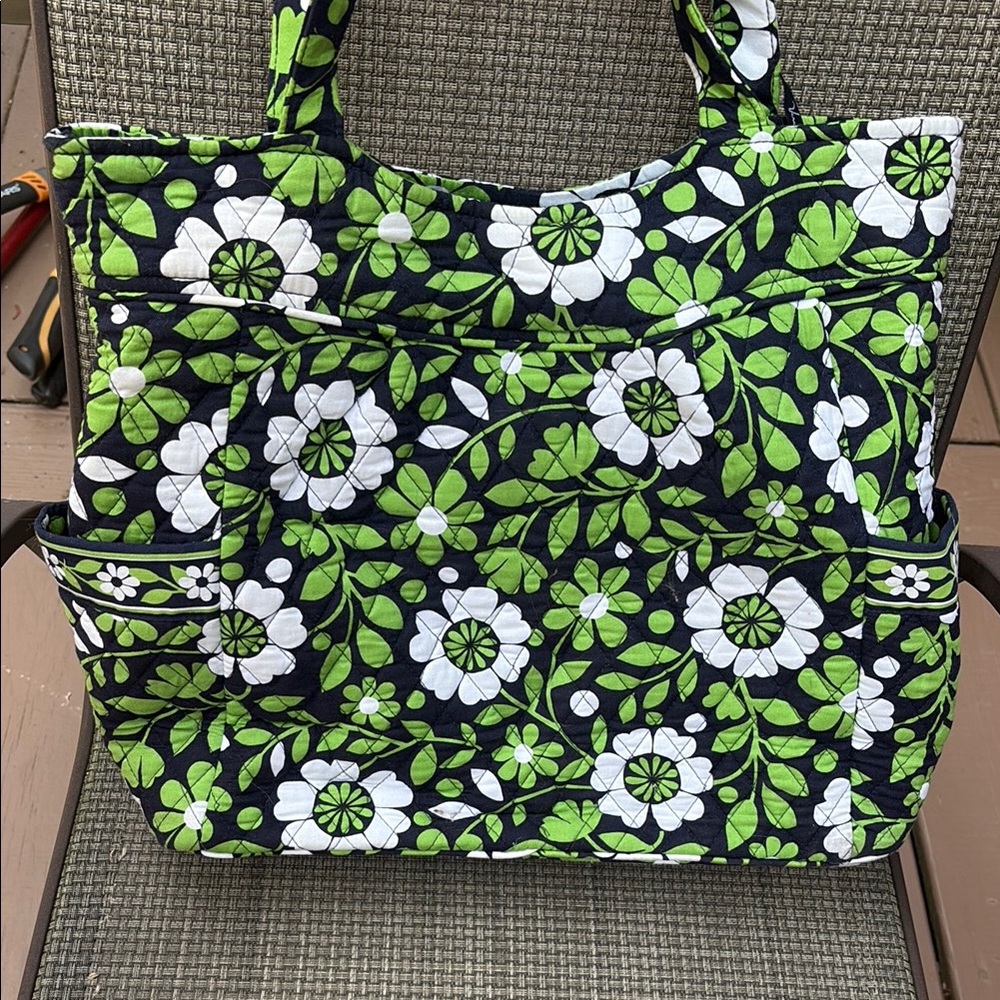 Vera Bradley Green and White Floral Tote Bag